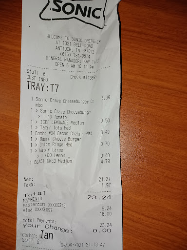 Fast Food Restaurant «Sonic Drive-In», reviews and photos, 1331 Bell Rd, Antioch, TN 37013, USA