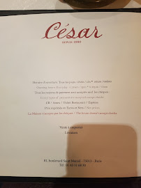 Restaurant italien Trattoria César à Paris - menu / carte