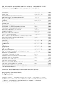 Menu du Big Food Imbiss à Hamburg