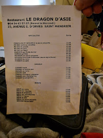 Menu du Restaurant Dragon d'Asie à Saint-Mandrier-sur-Mer