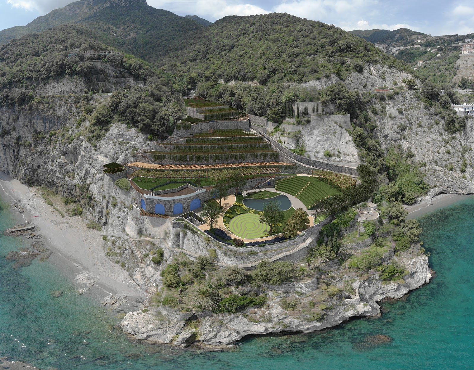 Foto von Spiaggia di Giardini del Fuenti von Klippen umgeben