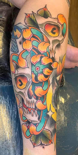 Explore under knee tattoo ideas, creative tattoo ideas in Odessa, available at Heart And Dagger Tattoo