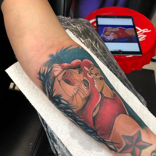 Explore red and black tattoo ideas, creative tattoo ideas in San Antonio, available at Nite Owl Tattoo Studio