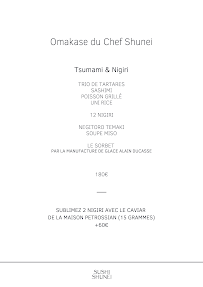 Menu / carte de Sushi Shunei à Paris