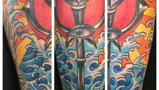 Explore leg tribal tattoo ideas, creative tattoo ideas in Delmar, available at Resolute Tattoo