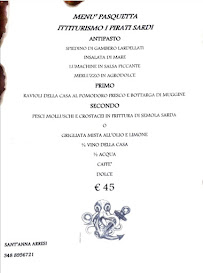 Carte du Ittiturismo I Pirati Sardi à Sant'Anna Arresi