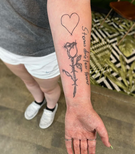 Explore family arm sleeve tattoo ideas, creative tattoo ideas in Bloomington, available at Crystal Moon Body Arts