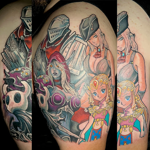 Explore leg tattoos idea, creative tattoo ideas in Roseville, available at Fallen Angel Tattoo