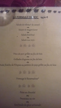 Le Roc du Berger à Rocamadour menu