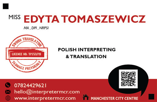 Sworn Translator Tłumacz przysięgły Polish Interpreter Manchester, Edyta Tomaszewicz