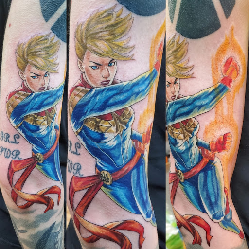 Explore atom tattoo ideas, creative tattoo ideas in Wheeling, available at SPFX Tattoo