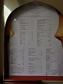 Menu du L'Oriental 