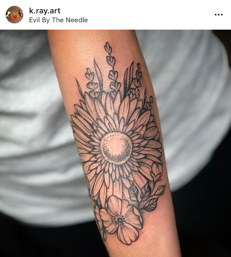 Explore tattoo leg ideas, creative tattoo ideas in Bloomington, available at Evil by the Needle Custom Tattoo and Piercing Studio