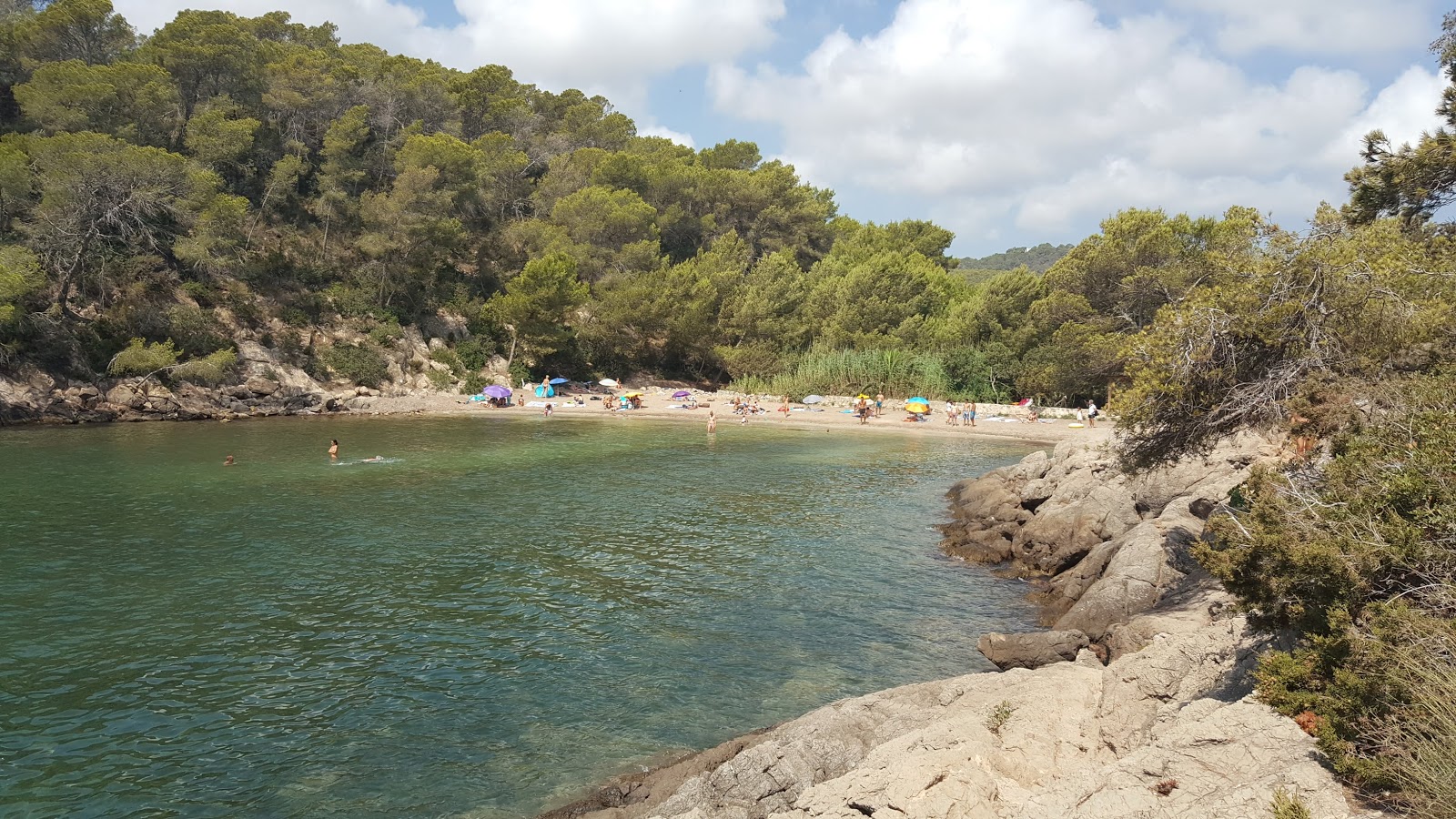 Foto av Cala Mastella med turkos rent vatten yta