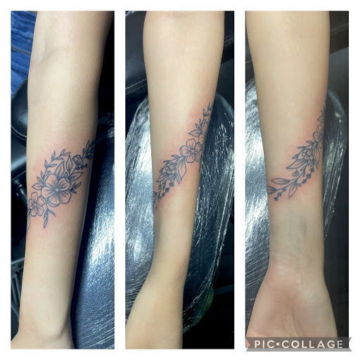 Explore thigh cover up tattoo ideas, creative tattoo ideas in Meridian, available at Creative Pain Tattoo Studio