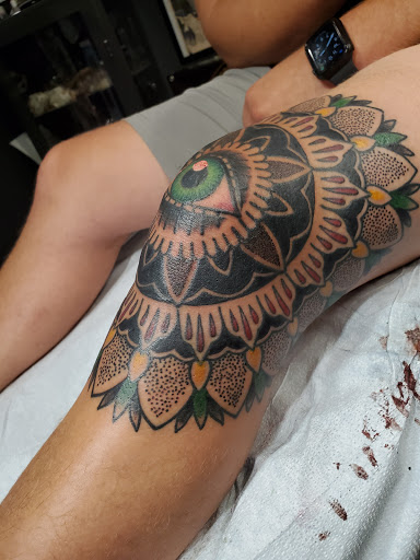 Explore tattoo ideas on leg for men, creative tattoo ideas in Orem, available at Hearts and Hands Tattoo and Piercing