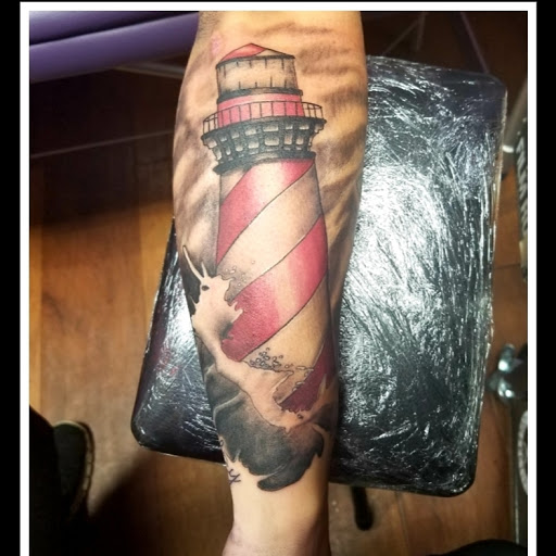 Explore patchwork tattoo ideas male, creative tattoo ideas in Easley, available at Peach Pit Tattoo