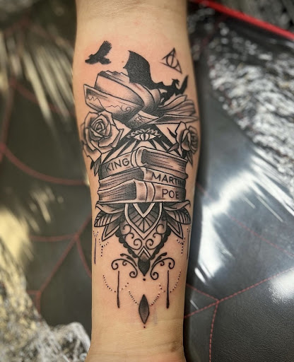 Explore golden retriever tattoo ideas, creative tattoo ideas in New Braunfels, available at SHARPTOOTH TATTOOS