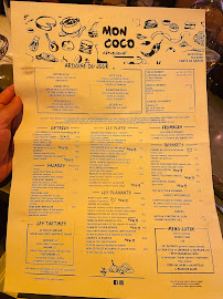 Restaurant français Mon Coco à Paris - menu / carte
