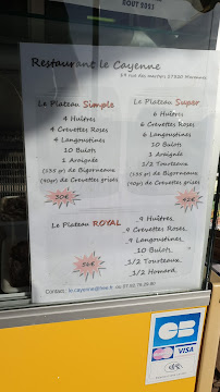 Restaurant français Le Cayenne à Marennes (le menu)