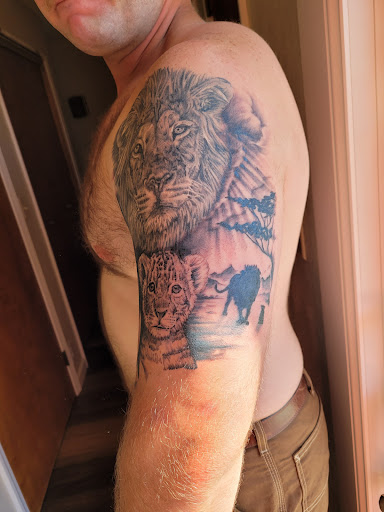 Explore full neck tattoo ideas, creative tattoo ideas in Ankeny, available at All Day Tattoo and Art Studio