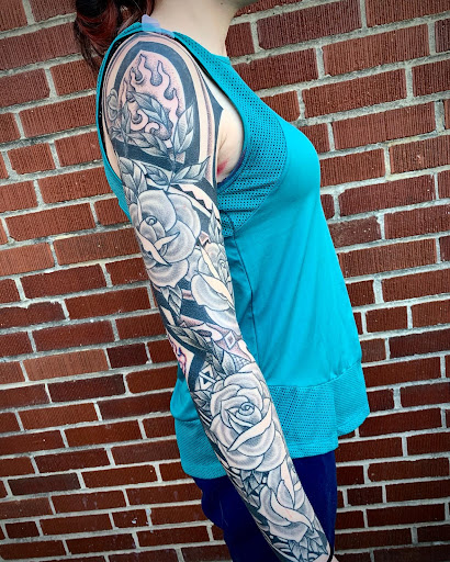 Explore tattoo music sleeve ideas, creative tattoo ideas in Strasburg, available at Champion Tattoo Company