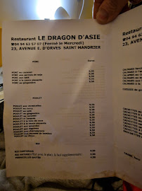 Restaurant Dragon d'Asie à Saint-Mandrier-sur-Mer carte
