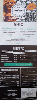 menu du Restaurant de hamburgers 231 East Street Tours Nord à Tours