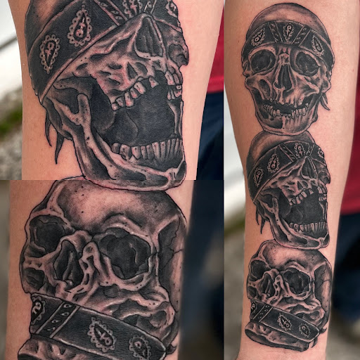 Explore geometric sleeve tattoo ideas, creative tattoo ideas in Vincennes, available at Silver Owl Tattoo