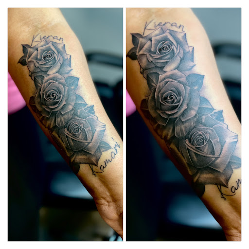 Explore oni mask tattoo ideas, creative tattoo ideas in Madison, available at Elevation Ink Tattoo Studio