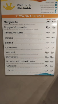 Menu du Pizzeria del Sole à Milan