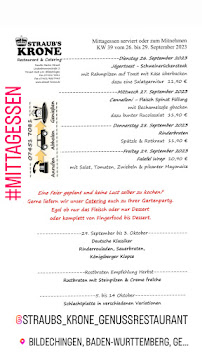 Straub's Krone Restaurant & Catering à Horb am Neckar menu