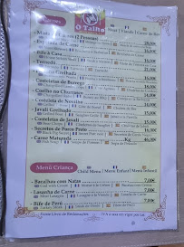 Menu / carte de O Talho à Atouguia da Baleia