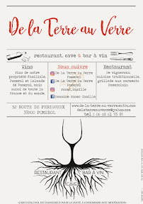 Restaurant De La Terre Au Verre à Pomerol - menu / carte