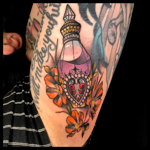 Explore aztec sleeve tattoo ideas for men, creative tattoo ideas in North Hollywood, available at Charnel House Tattoo