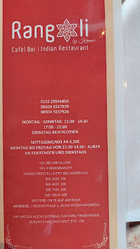 Menu / carte de Rangoli - Indisches Restaurant à Witzmannsberg