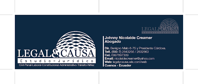 Legal & Causa Estudio Jurídico, Abg. Johnny Nicolalde Creamer, 2do Piso, Oficina 203, Benigno Malo 6-67 y, Ecuador
