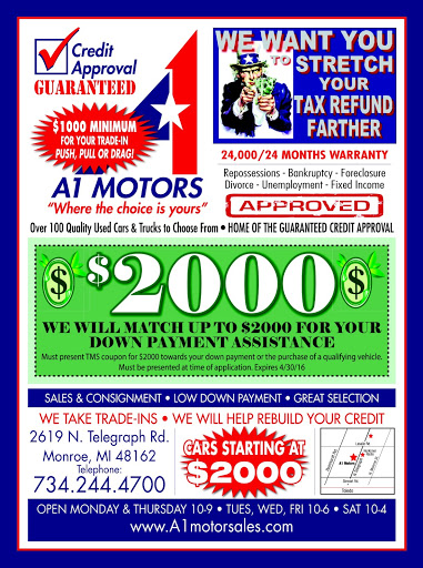 Used Car Dealer «A1 Motor Sales», reviews and photos, 2619 N Telegraph Rd, Monroe, MI 48162, USA