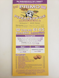 Menu / carte de Primo Pizzaservice à Welden