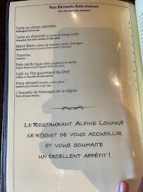 Restaurant français Alpine Lounge à Morzine (le menu)