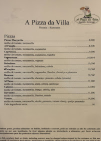 Pizzeria A Pizza da Villa à Faro (la carte)