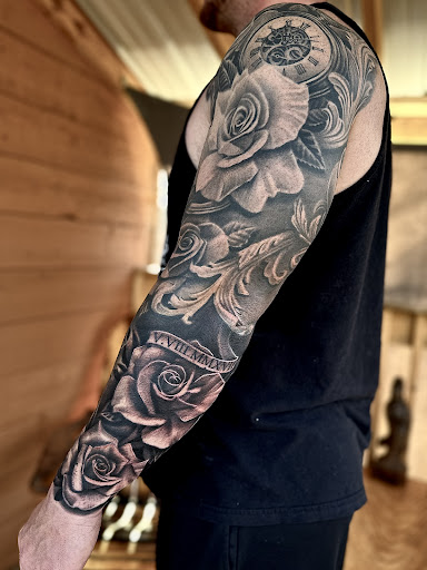 Explore back of leg tattoo ideas, creative tattoo ideas in Galena, available at Studio C Tattoo