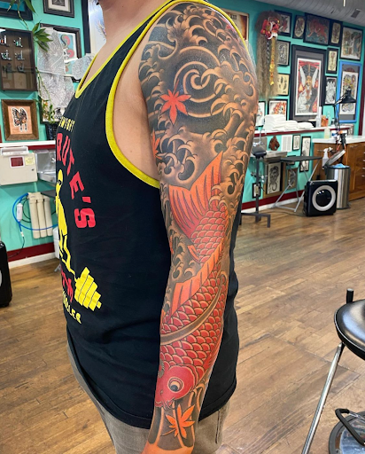 Explore chest shoulder tattoo ideas, creative tattoo ideas in Georgetown, available at Iron Rite Tattoo South