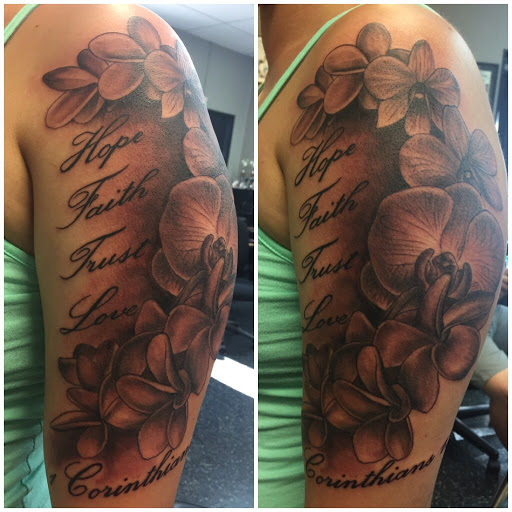 Explore script tattoo ideas, creative tattoo ideas in Overland Park, available at Aftershock Tattoo Co.