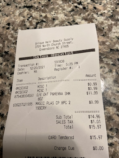 Beauty Supply Store «Unique Hair & Beauty Supply», reviews and photos, 3806 N Church St, Greensboro, NC 27405, USA