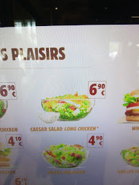Restauration rapide Burger King à Nice (le menu)