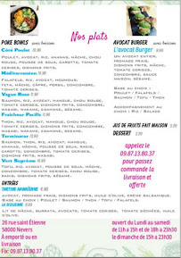 Menu du Famou's poke à Nevers