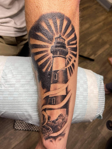 Explore cool shoulder tattoo ideas, creative tattoo ideas in Goose Creek, available at Red Kirin Tattoo