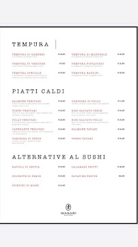 Carte du Wasabi Sushi Fusion Experience à Tortolì