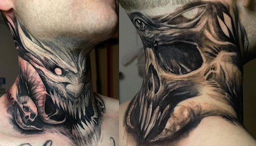 Explore neck tattoo cover up ideas, creative tattoo ideas in Las Vegas, available at Club Tattoo